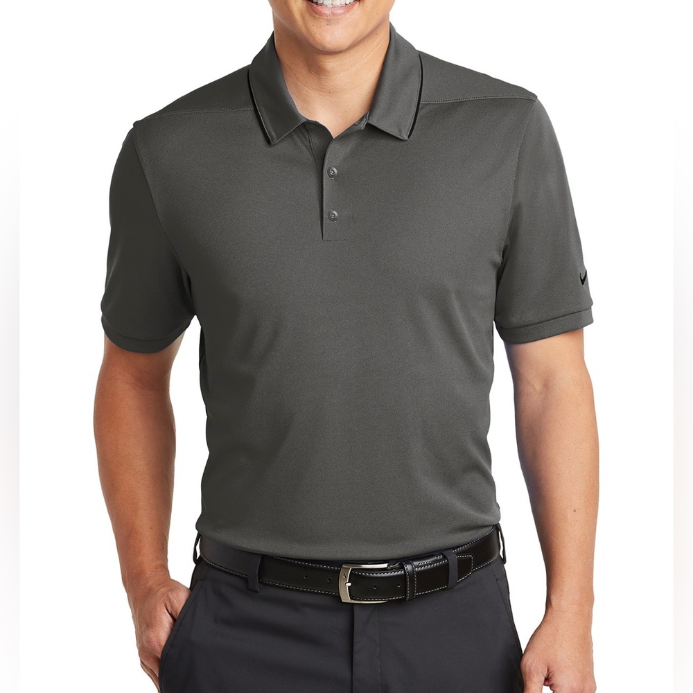 NWT Mens Nike Dri-FIT Edge Tipped Polo. Color ANTHRACITE/BLK Size L